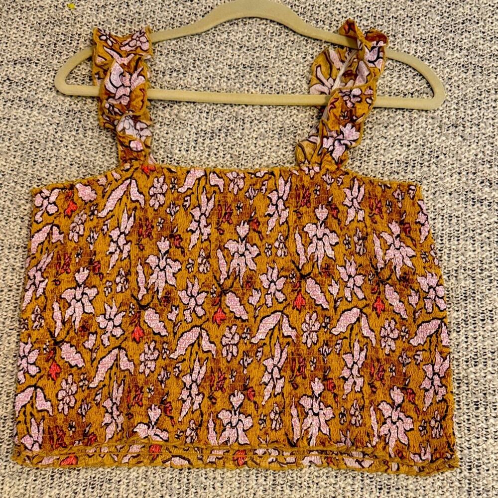 Aerie Orange and Pink Floral Tank Top Size XL